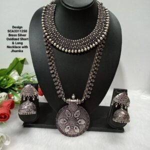 Oxidized Necklace – Brass Silver Oxidized Long & Short Necklace Combo SCA3311250