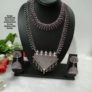 Oxidized Necklace – Brass Silver Oxidized Long & Short Necklace Combo SCA3321250
