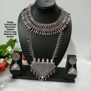 Oxidized Necklace – Brass Silver Oxidized Long & Short Necklace Combo SCA3331250