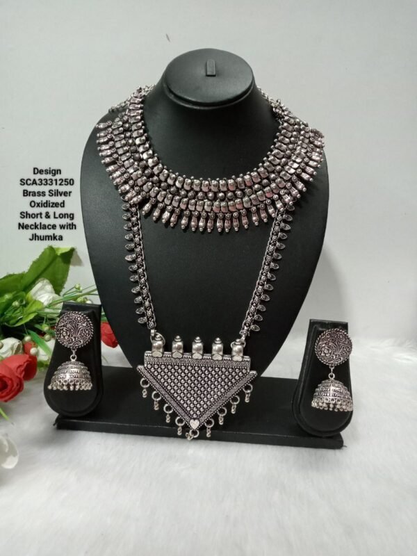 Oxidized Necklace – Brass Silver Oxidized Long & Short Necklace Combo SCA3331250