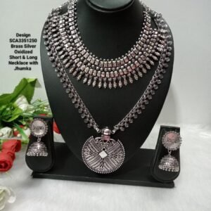 Oxidized Necklace – Brass Silver Oxidized Long & Short Necklace Combo SCA3351250