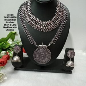 Oxidized Necklace - Brass Silver Oxidized Long & Short Necklace Combo SCA3341250