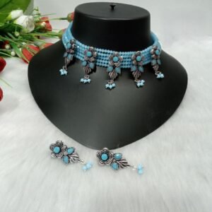 Choker - Brass Silver Oxidized Crystal Choker Necklace SCAOC19