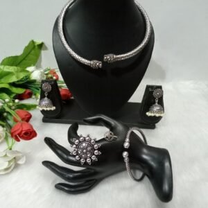 Necklace - Brass Silver Oxidized Lion Hasli Necklace Combo SCAON74