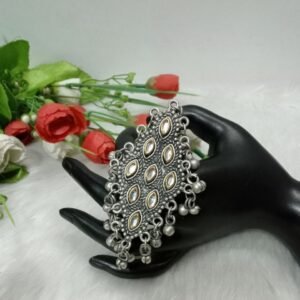 Oxidized Ring - Black Polish Silver Oxidized Big Kundan Ring SCA27519