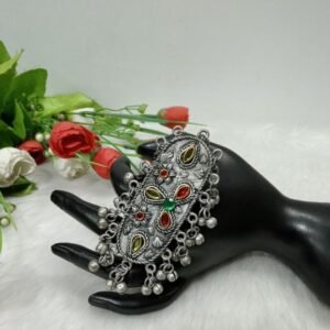 Oxidized Ring - Black Polish Silver Oxidized Big Kundan Ring SCA27520