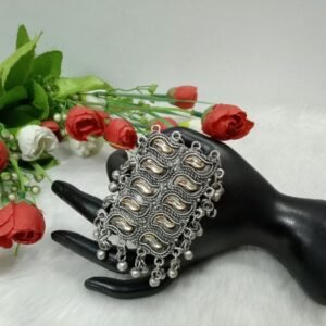 Oxidized Ring - Black Polish Silver Oxidized Big Kundan Ring SCA27521