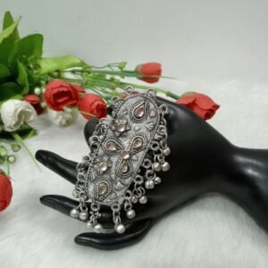 Oxidized Ring - Black Polish Silver Oxidized Big Kundan Ring SCA27520