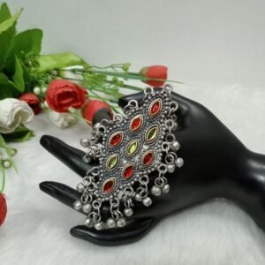 Oxidized Ring - Black Polish Silver Oxidized Big Kundan Ring SCA27519