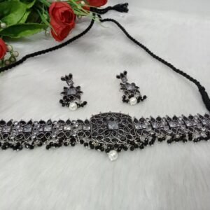 Choker - German Silver-Plated Brass AD Stone Heavy Choker SCAOC3-Black