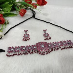 Choker - German Silver-Plated Brass AD Stone Heavy Choker SCAOC3-Ruby
