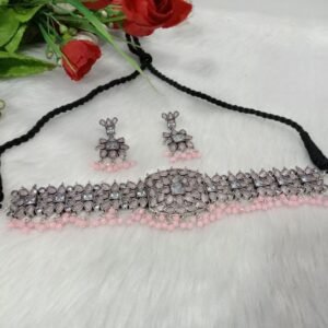 Choker - German Silver-Plated Brass AD Stone Heavy Choker SCAOC3-Pink