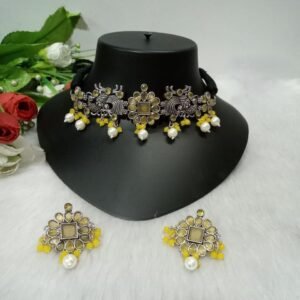 Choker - German Silver-Plated Brass Monalisa & AD Stone Choker SCAOC6