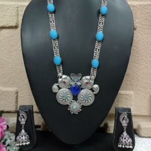 Long Necklace - German Silver Monalisa & AD Stone Long Necklace with Jhumka SCAOLN6