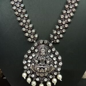 Necklace - Brass Silver Oxidized Laxmi Mata Necklace SCAON51