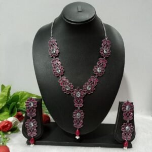 Necklace - GS Plated Silver Oxidized Brass AD Stone Long Necklace SCAON72