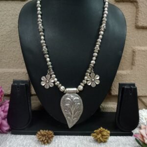Necklace - Brass Silver Oxidized Laughing Buddha Beads Necklace SCAON80