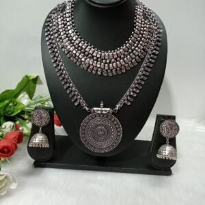 Necklace - Brass Silver Oxidized Long & Short Necklace Combo SCAOCN3