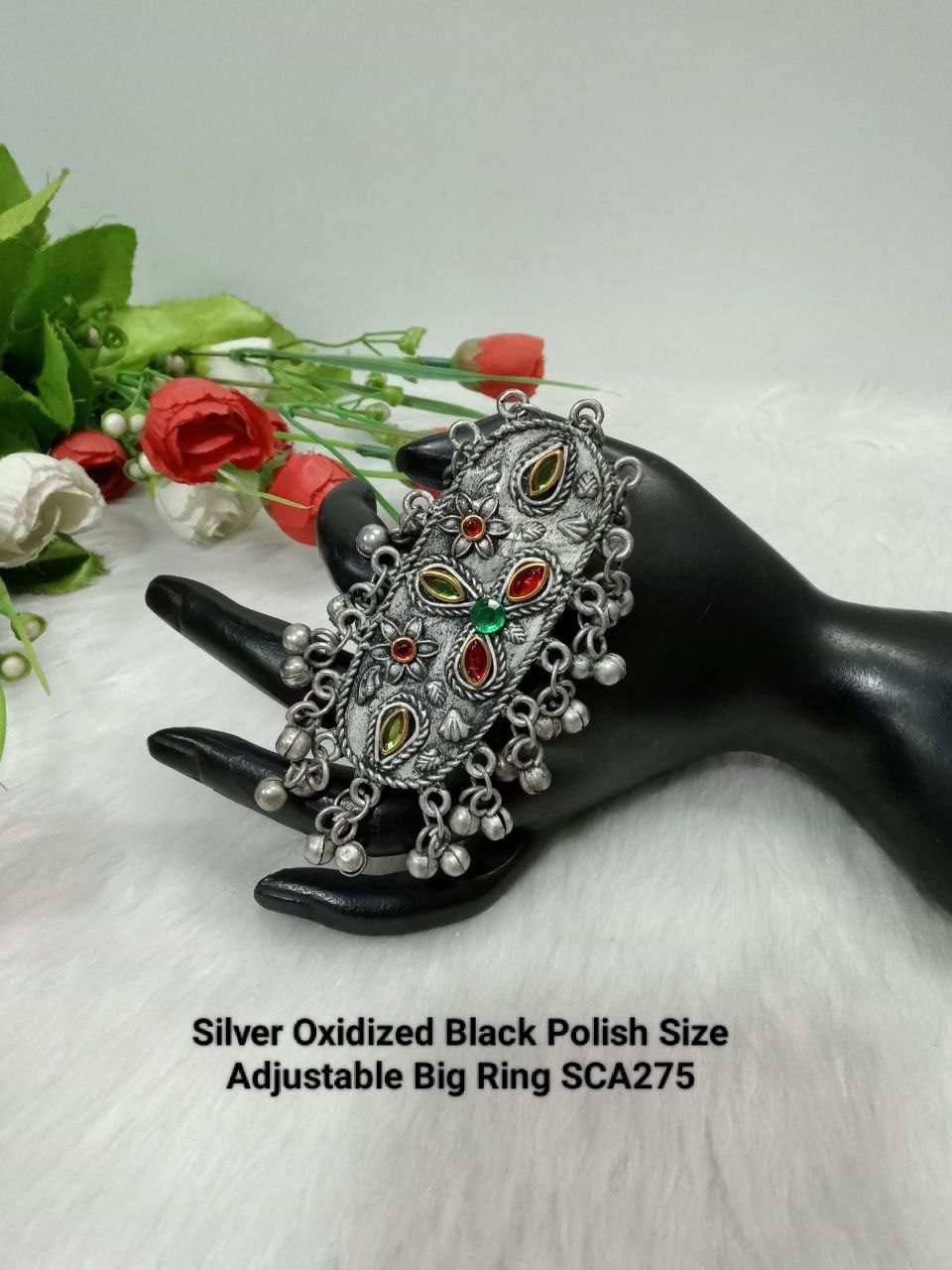 Audacious Floral Oxidised Ring - Mata Payals Exclusive Silver Jewellery
