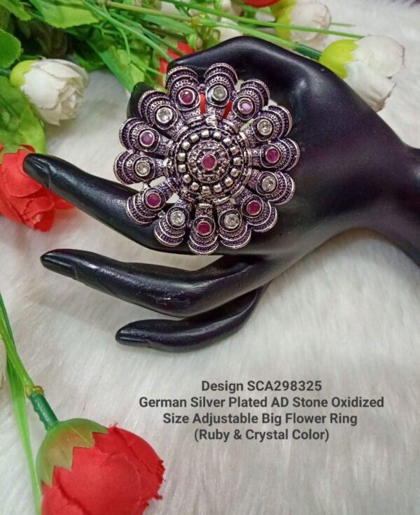 Shivay Creative Arts GS Plated Silver Oxidized AD Stone flower Ring (SCA298325)