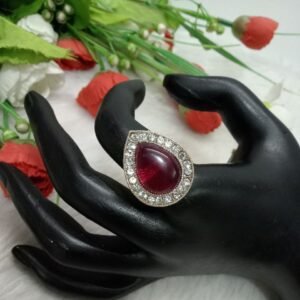 Rings - Silver Plated Monalisa & Glass Stone Size Adjustable Small Ring SCAOR46