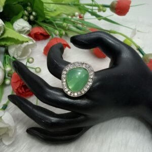 Rings -Silver-Plated Monalisa & Glass Stone Small Size Adjustable Ring SCAOR47