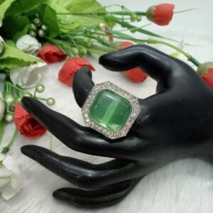 Rings-Silver Plated Monalisa & Glass Stone Medium Size Ring SCAOR50