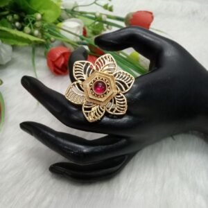 Rajwadi Ring - Gold Plated Rajwadi Polish Size Adjustable Ring SCARR8-Ruby