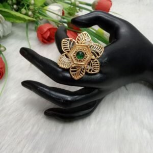 Rajwadi Ring - Gold Plated Rajwadi Polish Size Adjustable Ring SCARR8-Green