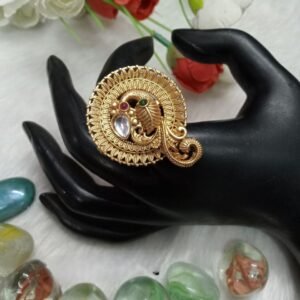 Rajwadi Rings - Gold Plated Rajwadi Polish Peacock Ring SCARR17