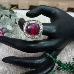 Rings - Silver-Plated Square Shape Monalisa Stone Ring SCAOR48