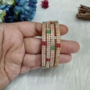 AD Bangle - Gold Plated AD Stone Brass Bangle Set