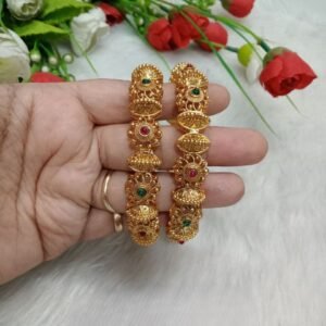 Golden Kada - Gold-Plated Carving Kemp Stone Kada