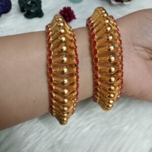 Gold Kada - Gold Plated Ruby Stone Broad Kada