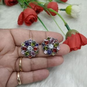 Studs - German Silver Plated Oxidized AD Stone Studs Earrings SCAOE1