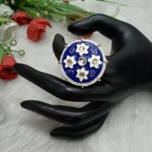 Ring - Light Gold Polish Meena & Kundan Studded Ring SCALGR1