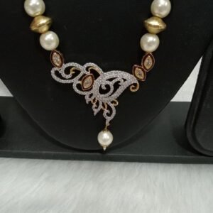 Necklace – Gold Plated Artifical Pearl & Jaco Beads AD Meena Necklace SCA125045A