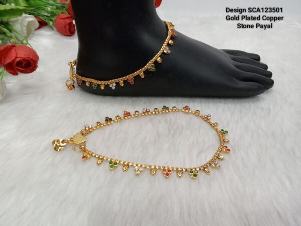 Premium Quality Gold Plated Copper Stone Payal (SCA113501B)