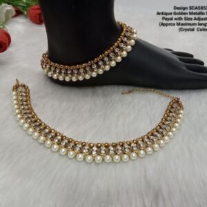 Shivay Creative Arts Antique Golden Metallic Stone & Pearl Payal (SCA5852503A)