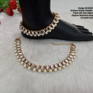 Shivay Creative Arts Antique Golden Metallic Stone & Pearl Payal (SCA5852501)