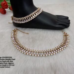 Shivay Creative Arts Antique Golden Metallic Stone & Pearl Payal (SCA5852502A)