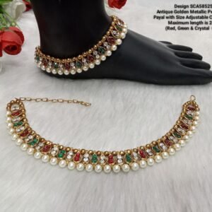 Shivay Creative Arts Antique Golden Metallic Stone & Pearl Payal (SCA5852503)