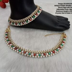 Shivay Creative Arts Antique Golden Metallic Stone & Pearl Payal (SCA5852502)