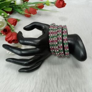 Kada- Silver Oxidized Stone Sleek Kada Set of 4 PC SCA7044501