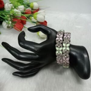 Kada- Silver Oxidized Stone Flower Design Kada Pair SCA6943001