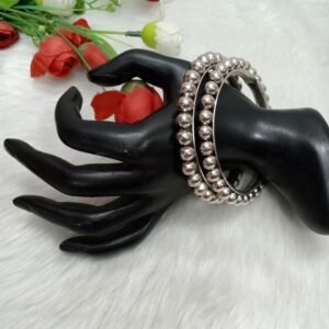kada- Silver Oxidized ball design Sleek Kada Set SCA6992501