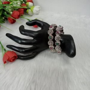 Kada- Silver Oxidized Stone Kada Pair SCA6922501