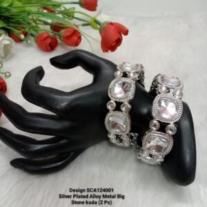Kada-Silver-Plated Big Stone Broad Alloy Kada Pair SCA124001