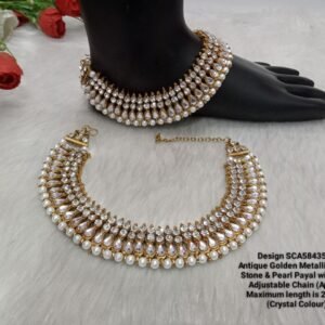 Shivay Creative Arts Antique Golden Metallic Broad Stone & Pearl Payal (SCA5843501B)