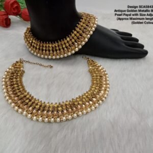 Shivay Creative Arts Antique Golden Metallic Broad Stone & Pearl Payal (SCA5843501)